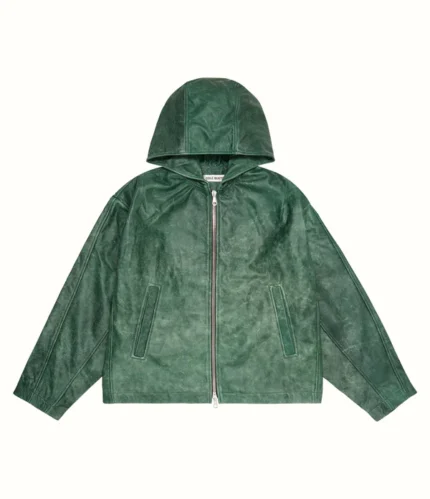 COLE BUXTON HOODED LEATHER GREEN JACKET