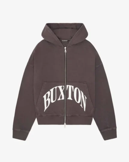 COLE BUXTON HEAVYWEIGHT CROPPED LOGO ZIP BROWN HOODIE