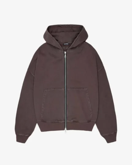 COLE BUXTON WARM UP CROPPED ZIPPED BROWN HOODIE